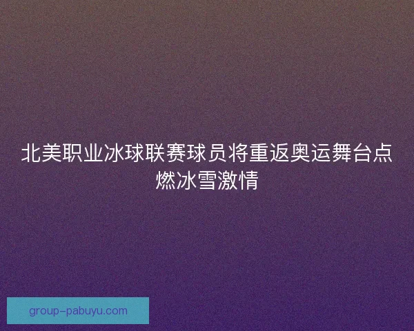 北美职业冰球联赛球员将重返奥运舞台点燃冰雪激情 北美职业冰球联赛球员将重返奥运舞台点燃冰雪激情